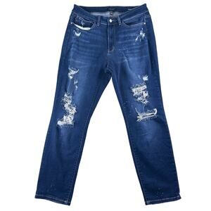 Judy Blue Jeans Womens 14W Blue Denim Boyfriend Fit Distressed‎ High Rise Casual